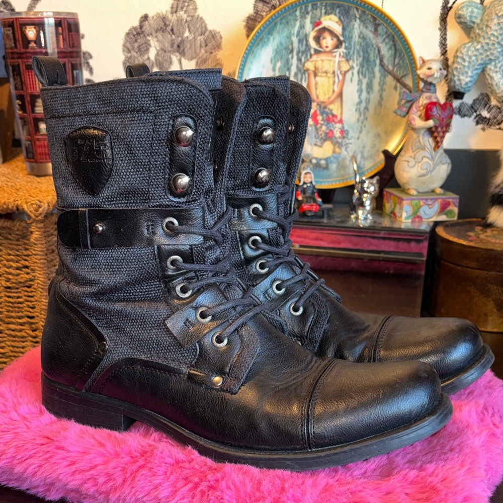 EUC J75 by Jump 'Deploy' tactical combat boots featuring a black canvas and faux